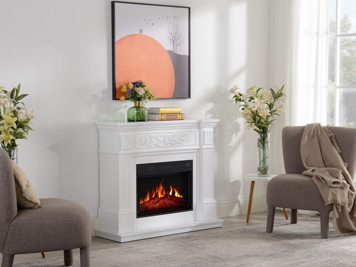 ELEKTROKAMIN Toscana AF23S Weiß – Breite 107 cm, 3D-Flammeneffekt, LED-Beleuchtung, Heizfunktion - Weiß, Glas/Holzwerkstoff (106.6/92.5/37cm) - ArtiFlame