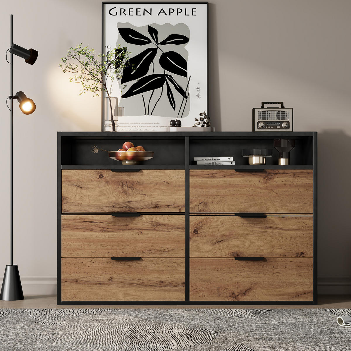 SIDEBOARD Braun und Schwarz 120/40/80 cm - Braun, Glas/Holzwerkstoff (40/80/120cm) - Urban Meuble