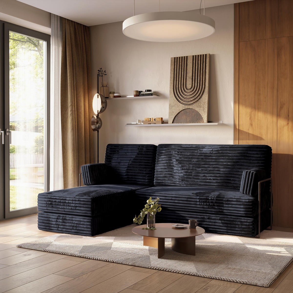 ROHOVÁ SEDAČKA NOTIA modulární Boneless pohovka s funkcí spaní, černá TILIA 100 - černá, textil (200/120cm) - MASSENO