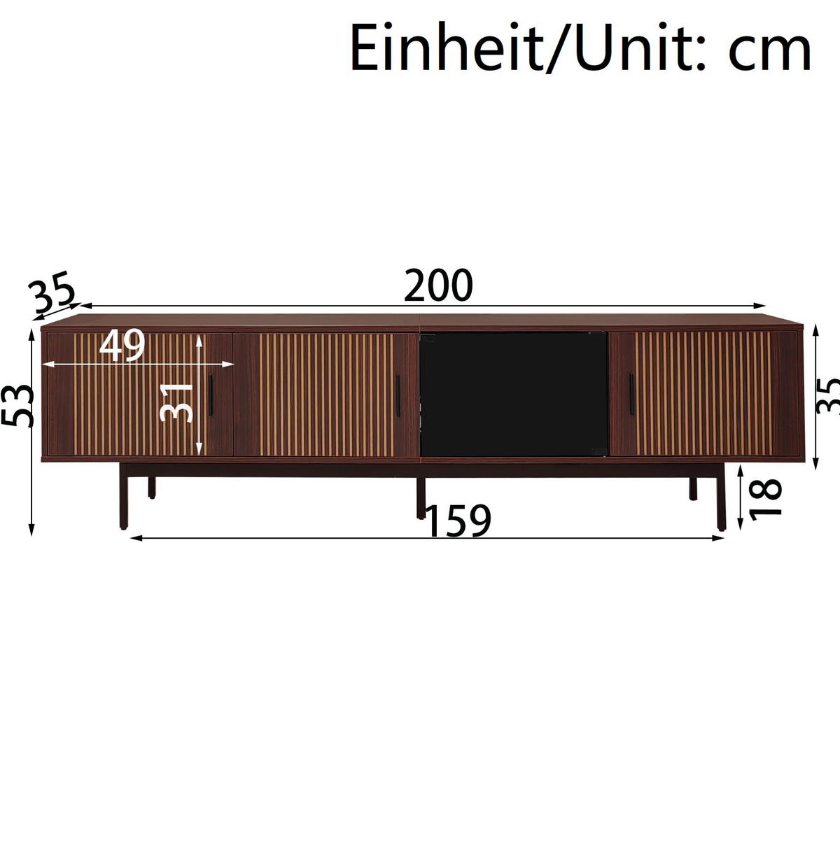LOWBOARD 200/35/53 cm Schwarz/Walnussbraun aus MDF und Spanplatte mit LED-Lichtleiste - Schwarz, Holzwerkstoff (35/53/200cm) - OKMYHOME