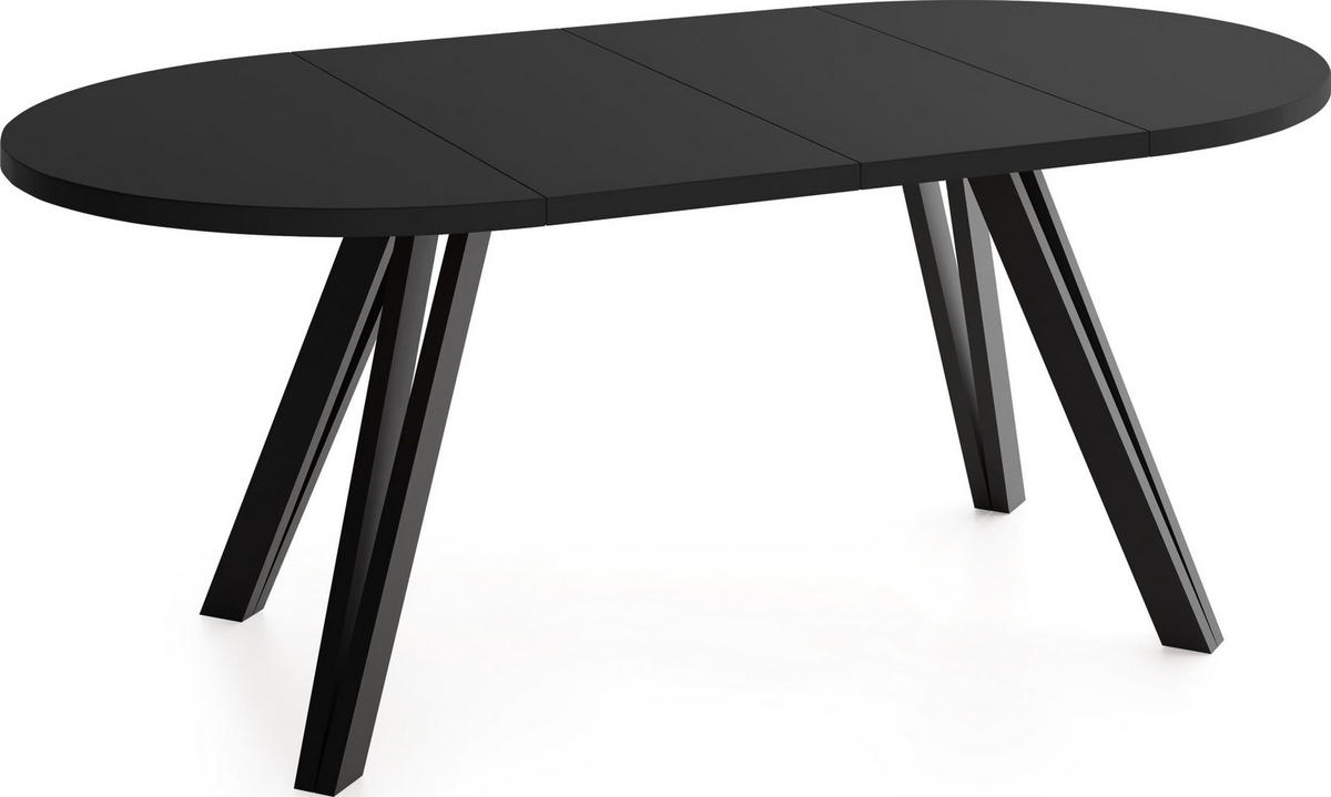 ESSTISCH Ravero runder ausziehbarer, Schwarz 100-180/100/77 cm - Schwarz, Holz/Holzwerkstoff (100/180/76.5cm) - WFL GROUP