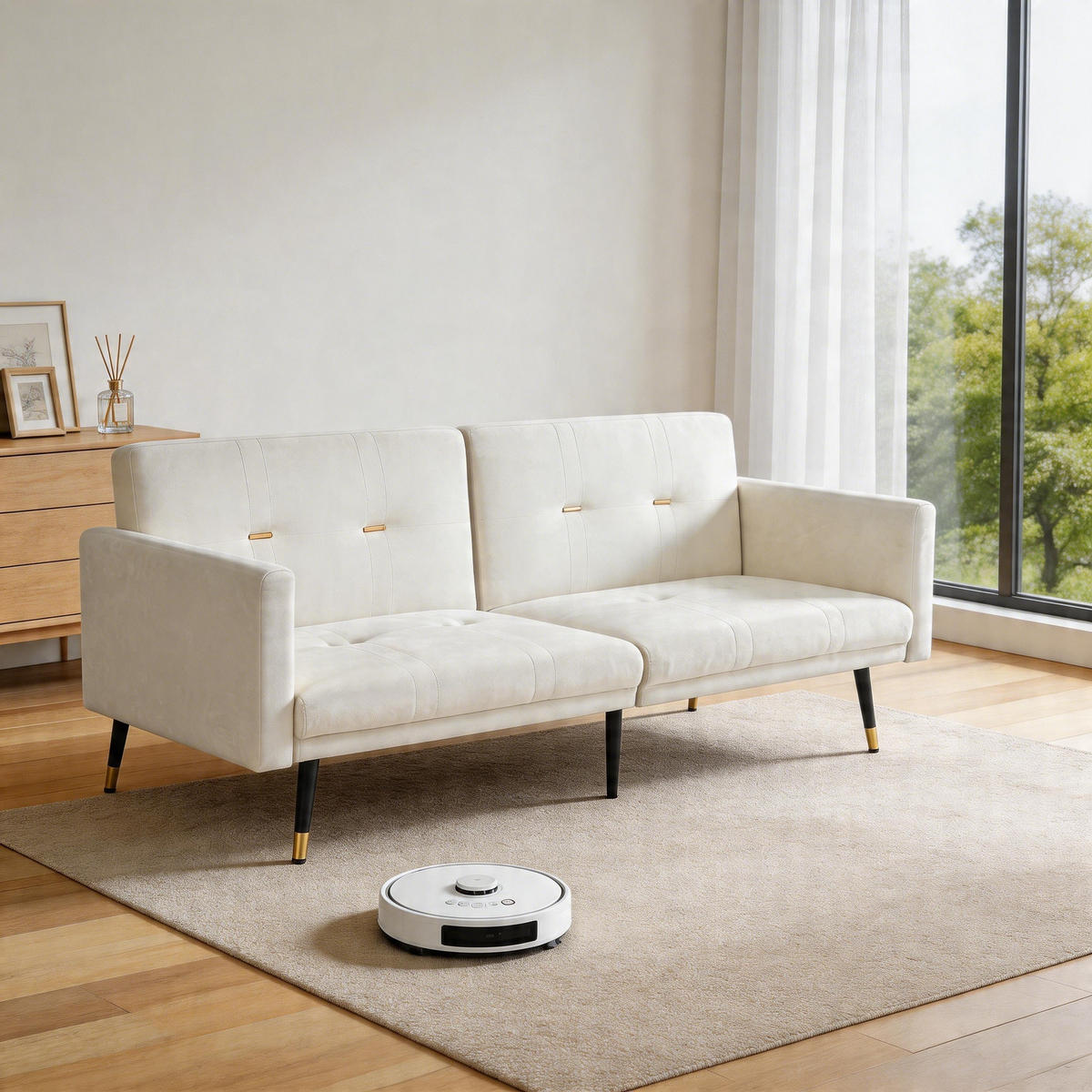 SCHLAFSOFA klappbar mit Samtbezug Beige 89x164x70 cm Textil - Beige, Textil (89/70/164cm) - SONNENH