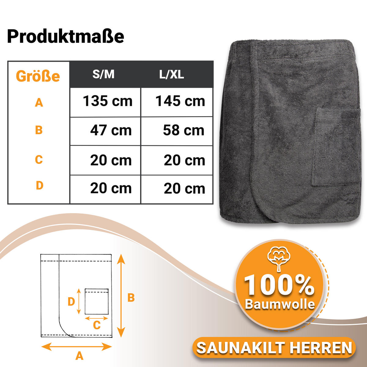 BADEMANTEL, L/XL, 100% Baumwolle, Grau - Anthrazit, Textil (L/XLnull) - Zollner