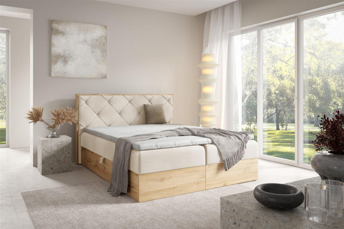 BOXBETT Helios Premium - Creme, Holzwerkstoff/Textil (120/200cm) - Fun Möbel
