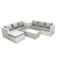 GARTENGARNITUR mit 3-SITZER SOFA,COUCHTISCH Polyrattan Hellgrau-Mix 7-Sitzer - Hellgrau/Grau, Glas/Kunststoff - Fimous