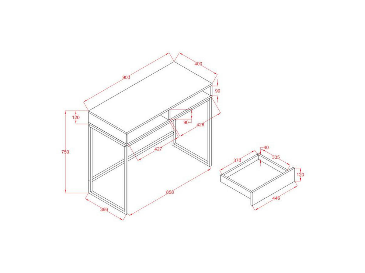 KONSOLENSCHREIBTISCH mit 2 Schubladen - Weiß & Holzfarben - CEVANIA - Naturfarben, Holz (90/42/75cm) - Vente-Unique