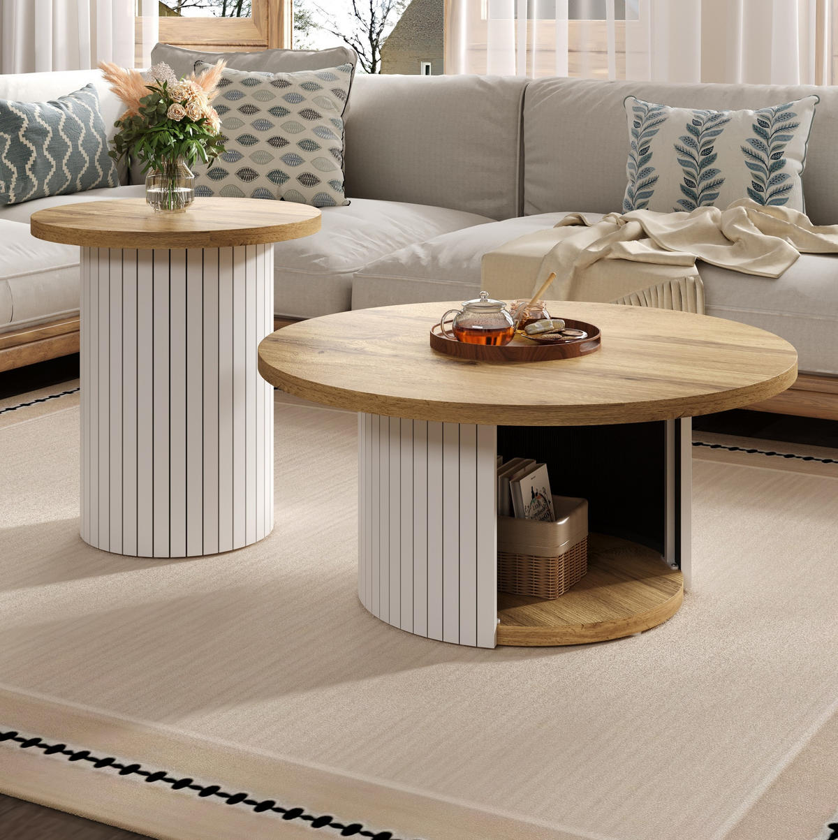 KLUBSKA miza, komplet 75/75/50 in 45/45/35 cm, MDF naravna - naravne barve, leseni material (75/75/35cm) - BEAOK