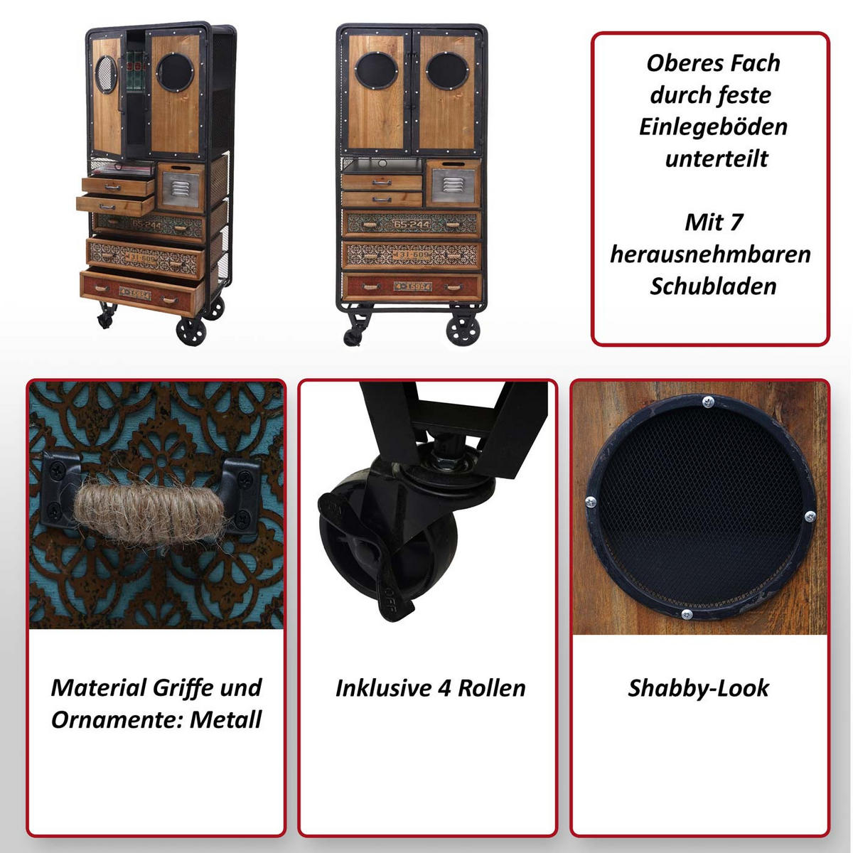 APOTHEKER-SCHRANK Schwarz - Schwarz, Holz (60/146/35cm) - MCW