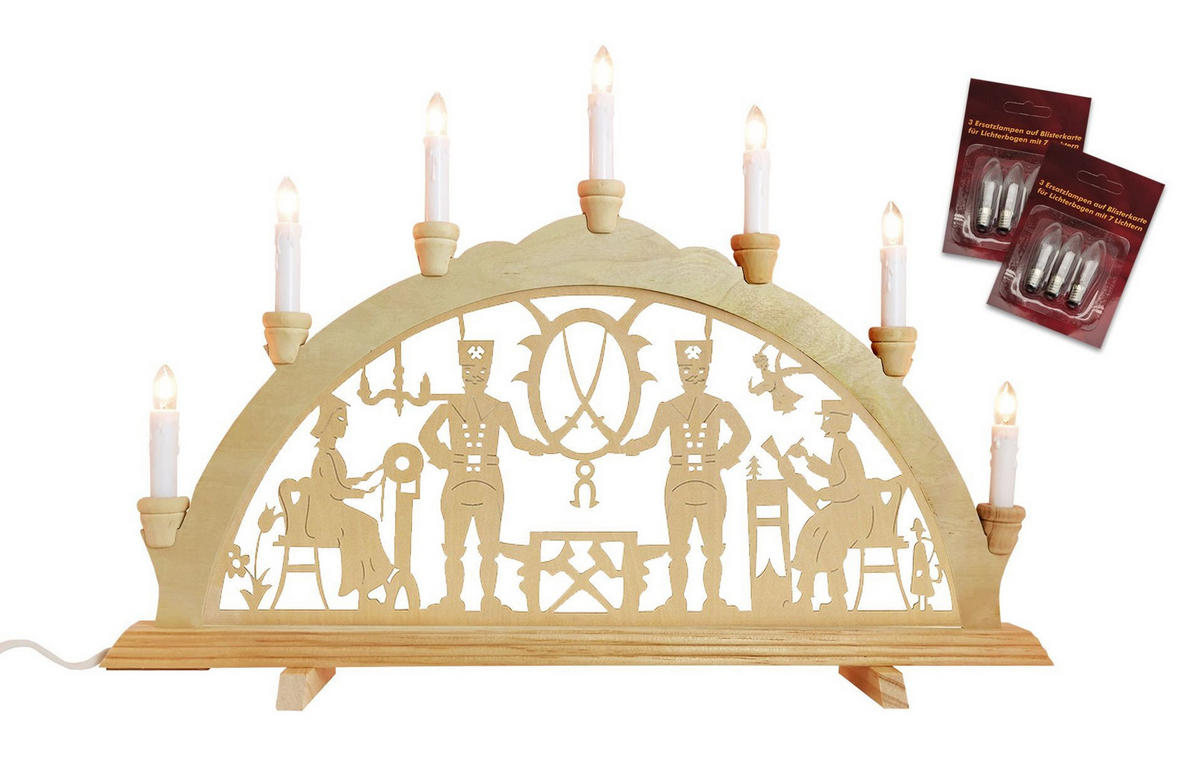 SCHWIBBOGEN Bergleute 7-flammig - Multicolor, Holz (0.1/1/0.1cm) - Dekoteam24