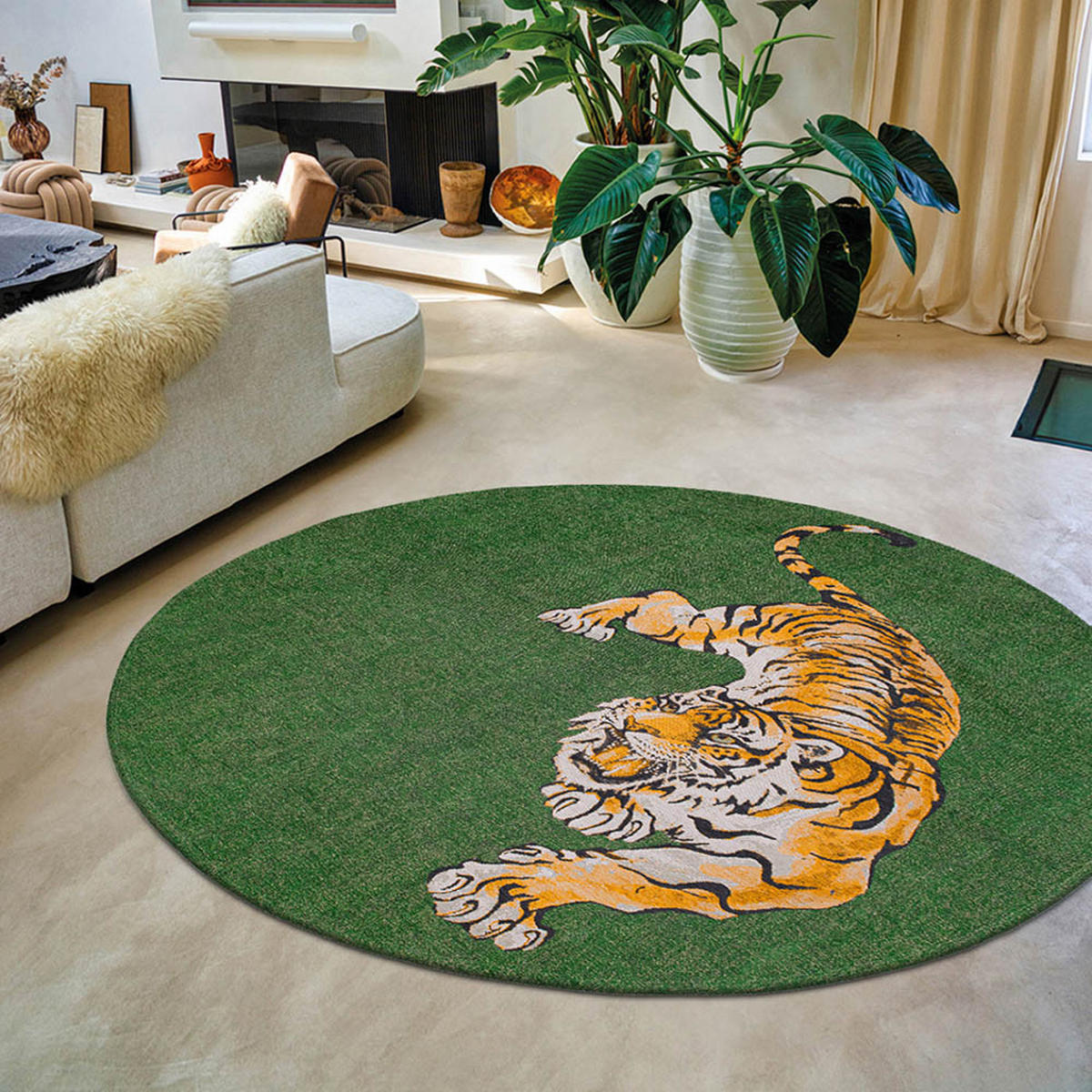 TEPPICH Green On Fire Pop Tiger 240/240 cm - Grün, Kunststoff/Textil (240/240cm) - Louis De Poortere