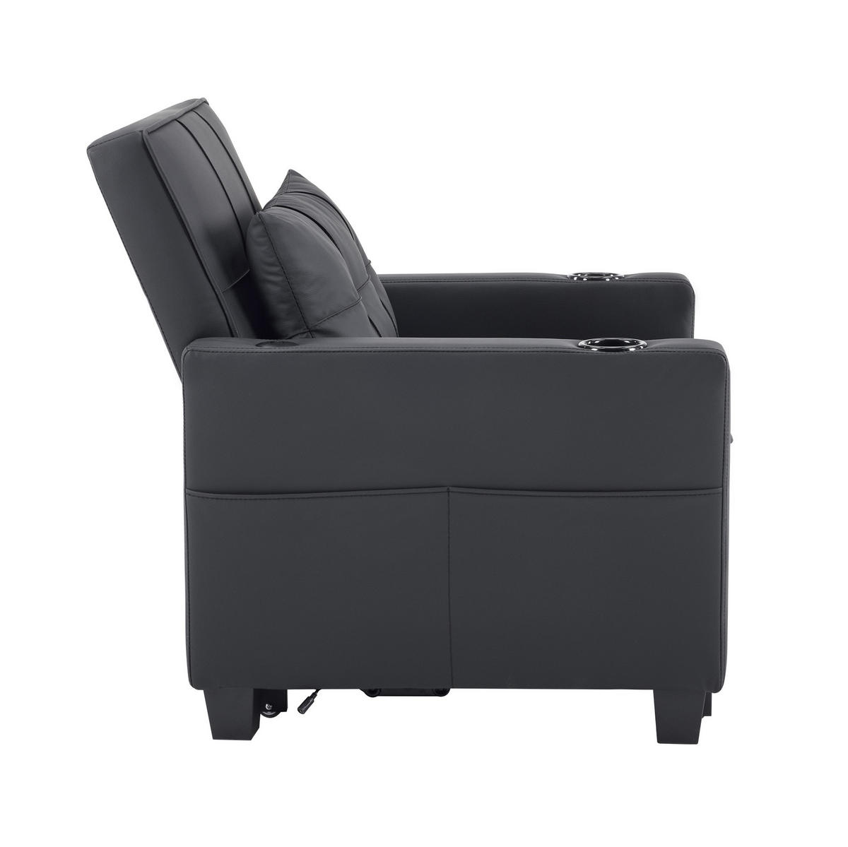 SCHLAFSESSEL aus Holz und Metall Schwarz 3-in-1 mit verstellbarer Rückenlehne, USB-Anschluss und Getränkehaltern - Schwarz, Holz (87/84/74cm) - Modfu
