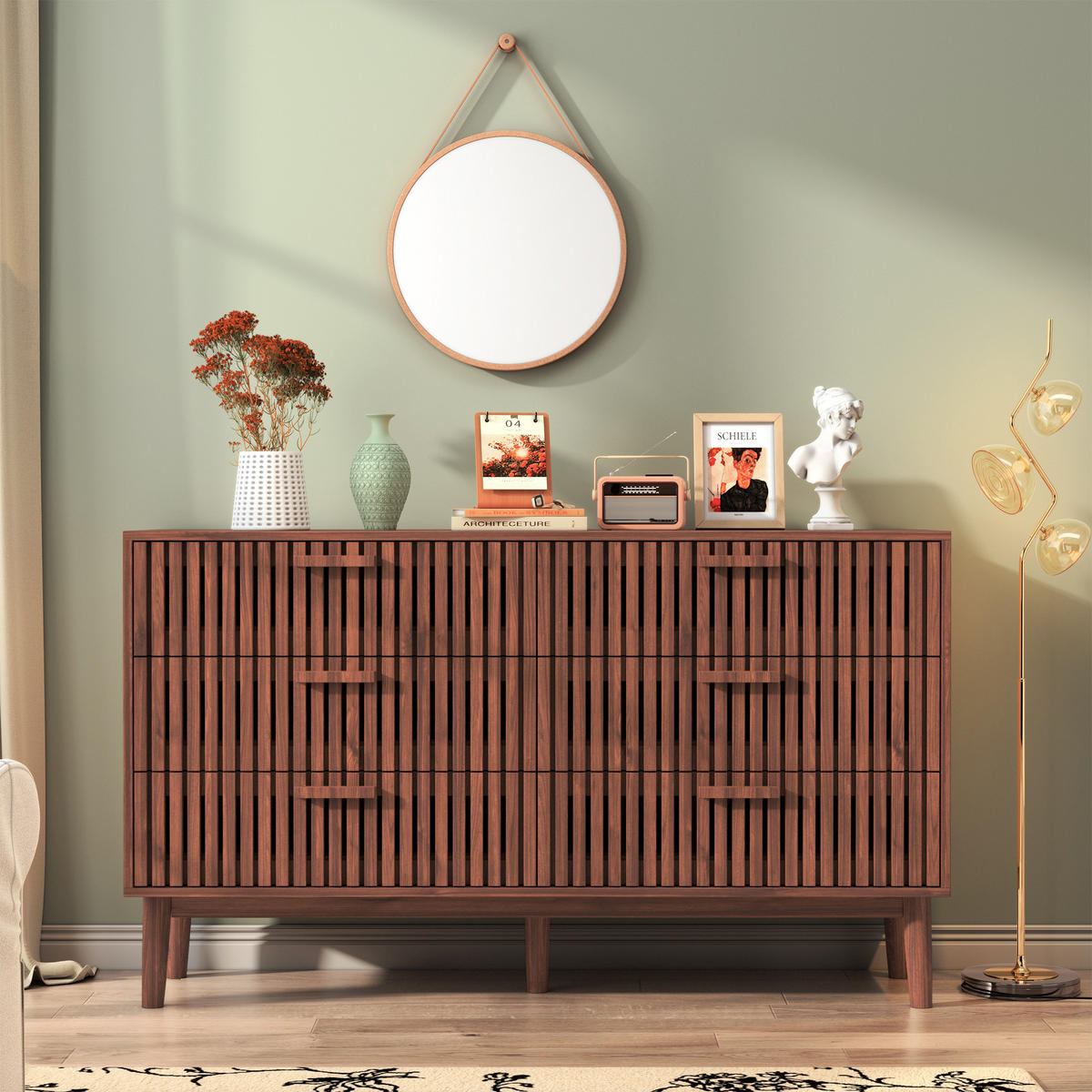 KOMMODE 6 Schubladen 100x34x73 cm Sideboard Walnussoptik - Walnussfarben, Holz (34/73/100cm) - PARAFTA HOME