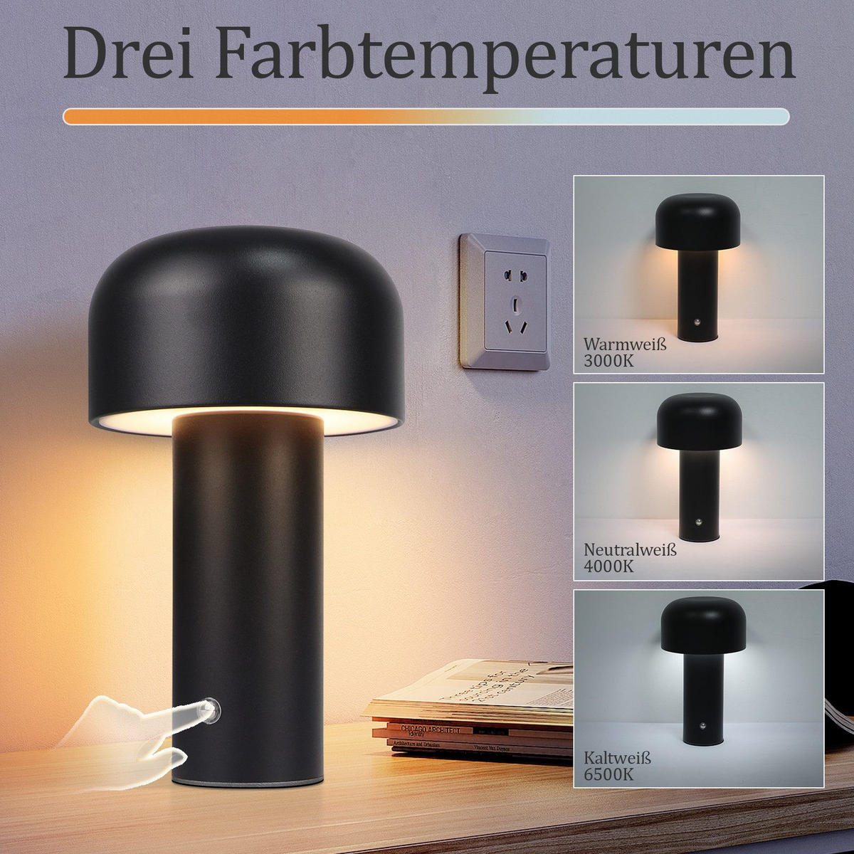 TISCHLAMPE Irralux 12.6/6.0/21.6 cm - Schwarz, Metall (21.6/12.6/6cm) - ZMH