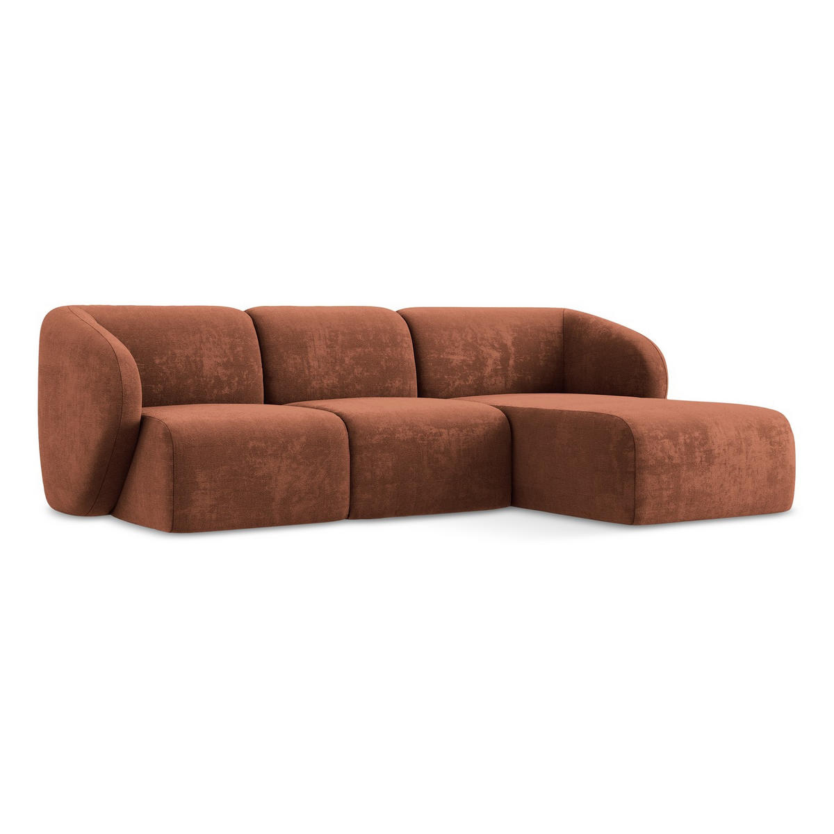 ECKSOFA Rechts Chenille Stoff Orange - Terracotta/Schwarz, Holzwerkstoff/Kunststoff (248/166cm) - LaMiaSofa