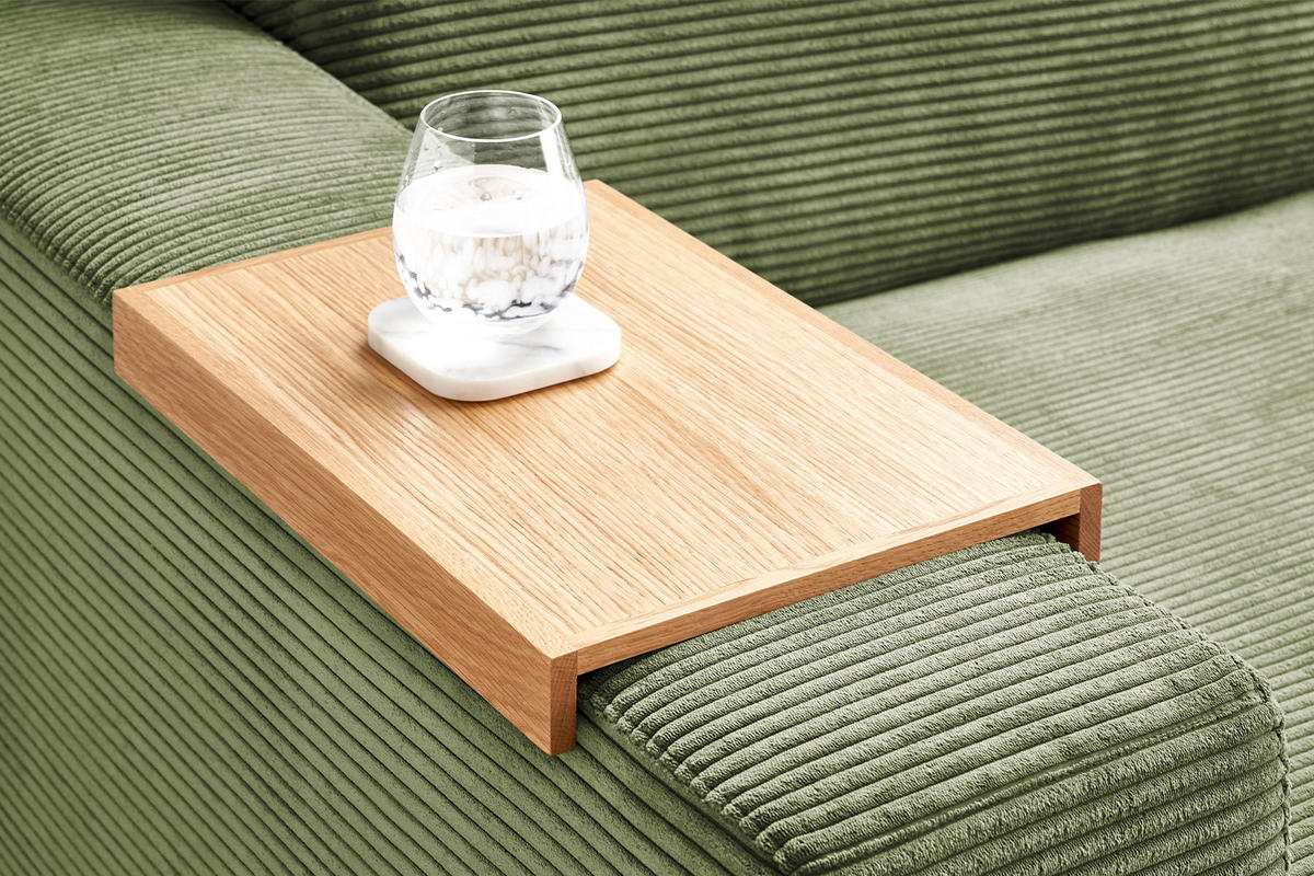 BIG SOFA MIT TABLETT NATUR MADELINE Grün Cord - Schwarz/Olivgrün, Kunststoff/Textil (290/85/170cm) - KAWOLA