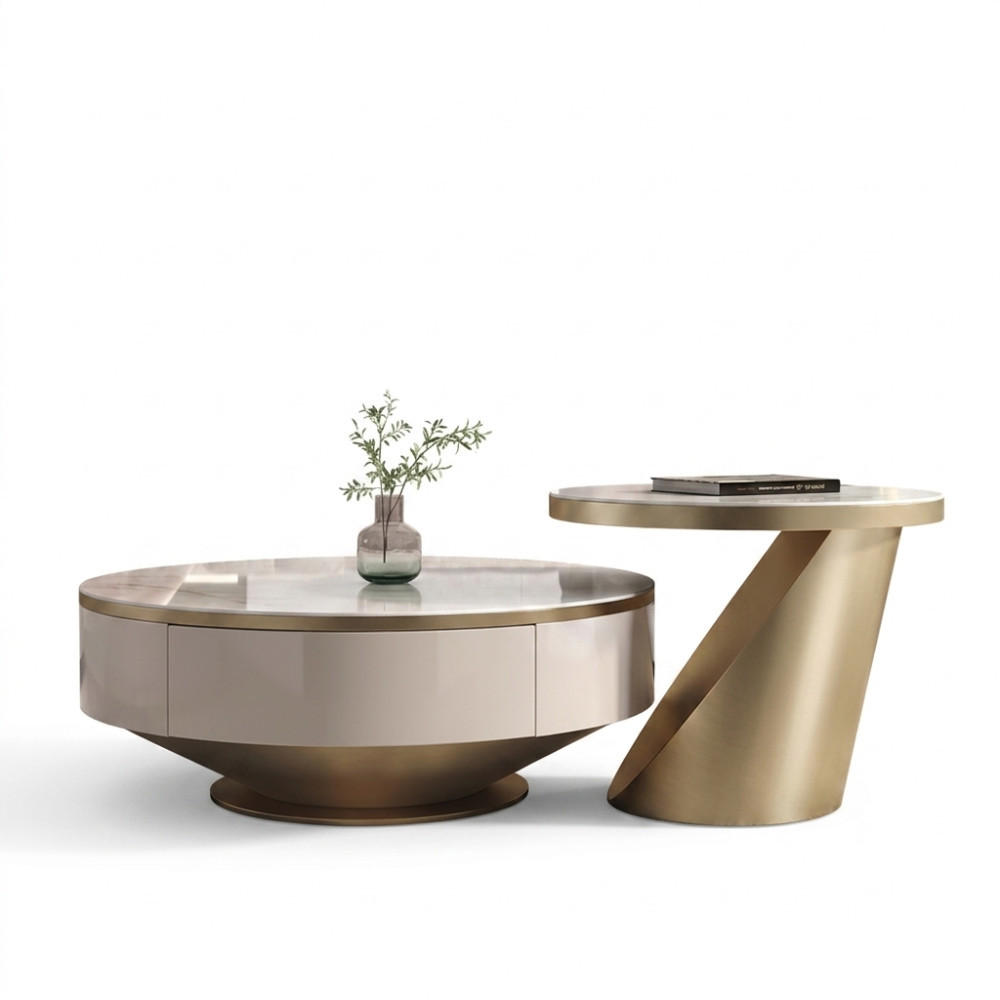 COUCHTISCH 2er Set Marmor Optik - Beige, Keramik (90/90/35cm) - alesvelt