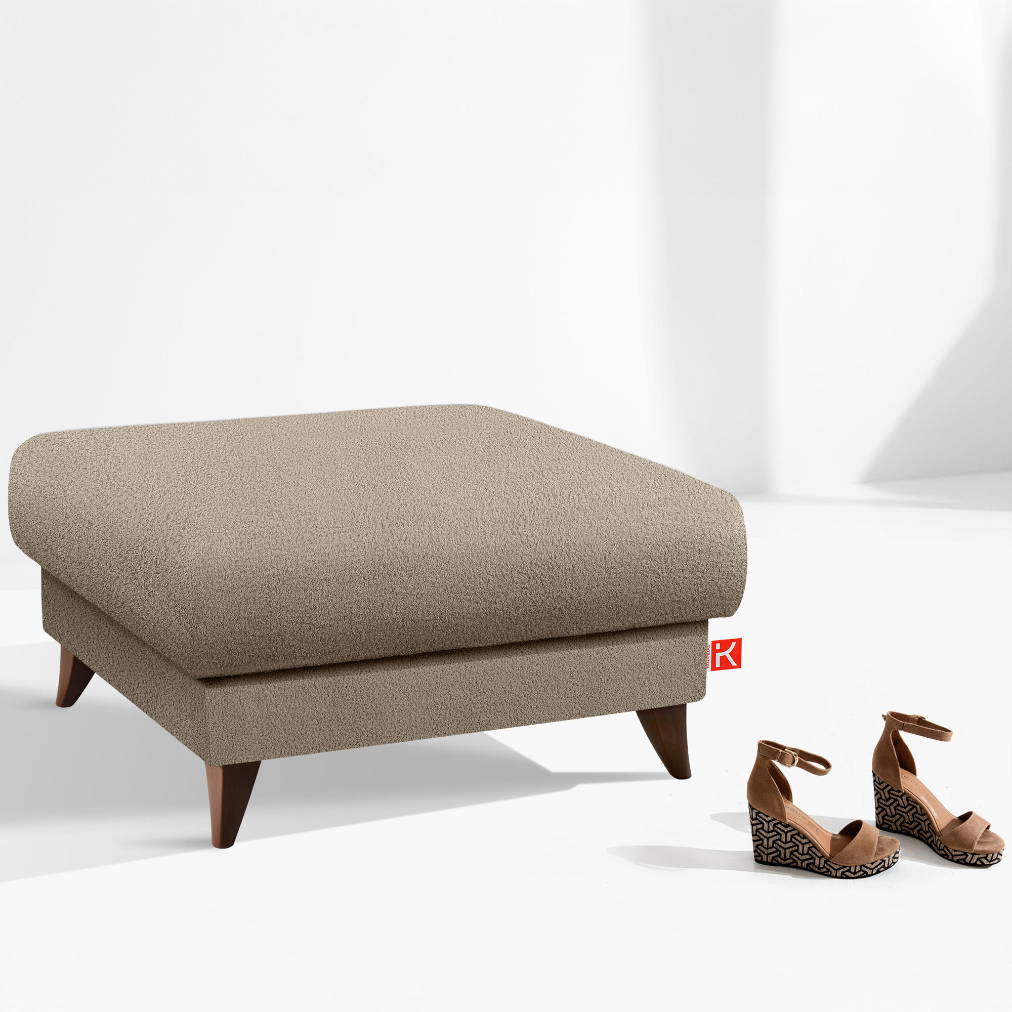 HOCKER GUSTAVO Bouclé, Braun - Braun, Holz/Holzwerkstoff (92/49/92cm) - KONSIMO®