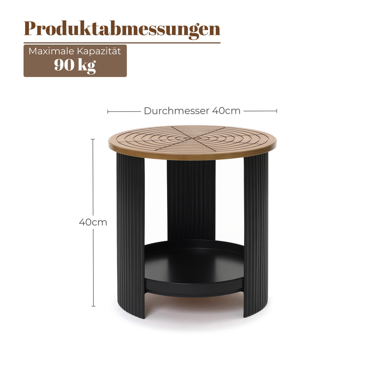BEISTELLTISCH, MDF und Eisen, D40 cm, H40 cm - Schwarz, Holz/Metall (40/40/40cm) - Hometopia