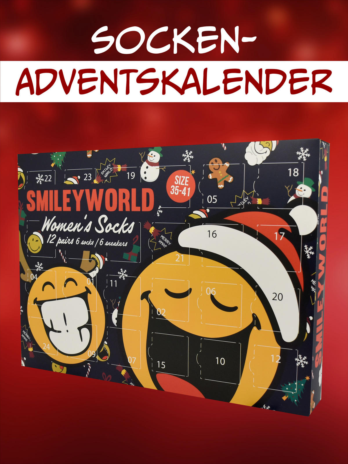 ADVENTSKALENDER Smileyworld mit 12 Paar Socken Größe 35-41 - Multicolor, Textil (37/5/26.5cm) - United Labels