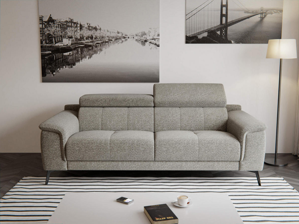 SOFA FIERO 3-Sitzer, taupe - Taupe/Schwarz, Holzwerkstoff/Textil (212/82/103cm) - Courtois Laville