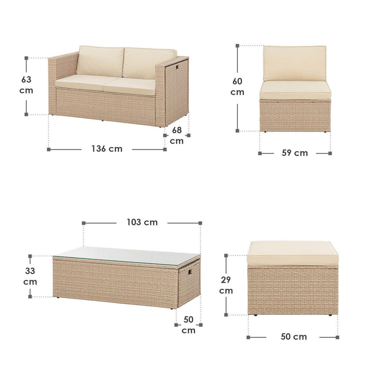 LOUNGEGARNITUR Salou inkl. Abdeckung beige - Beige, Kunststoff - Juskys