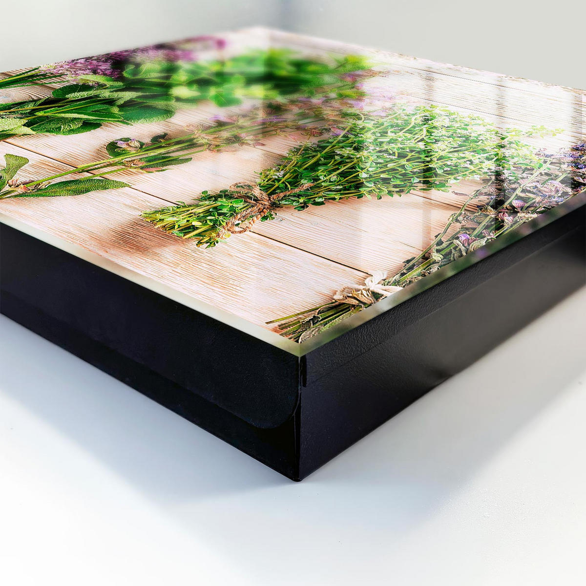 SCHLÜSSELBOX Schwarz 30x30 cm- Türöffnung nach rechts - Grüne Kräuter - Grün, Metall (30/30/5cm) - TULUP