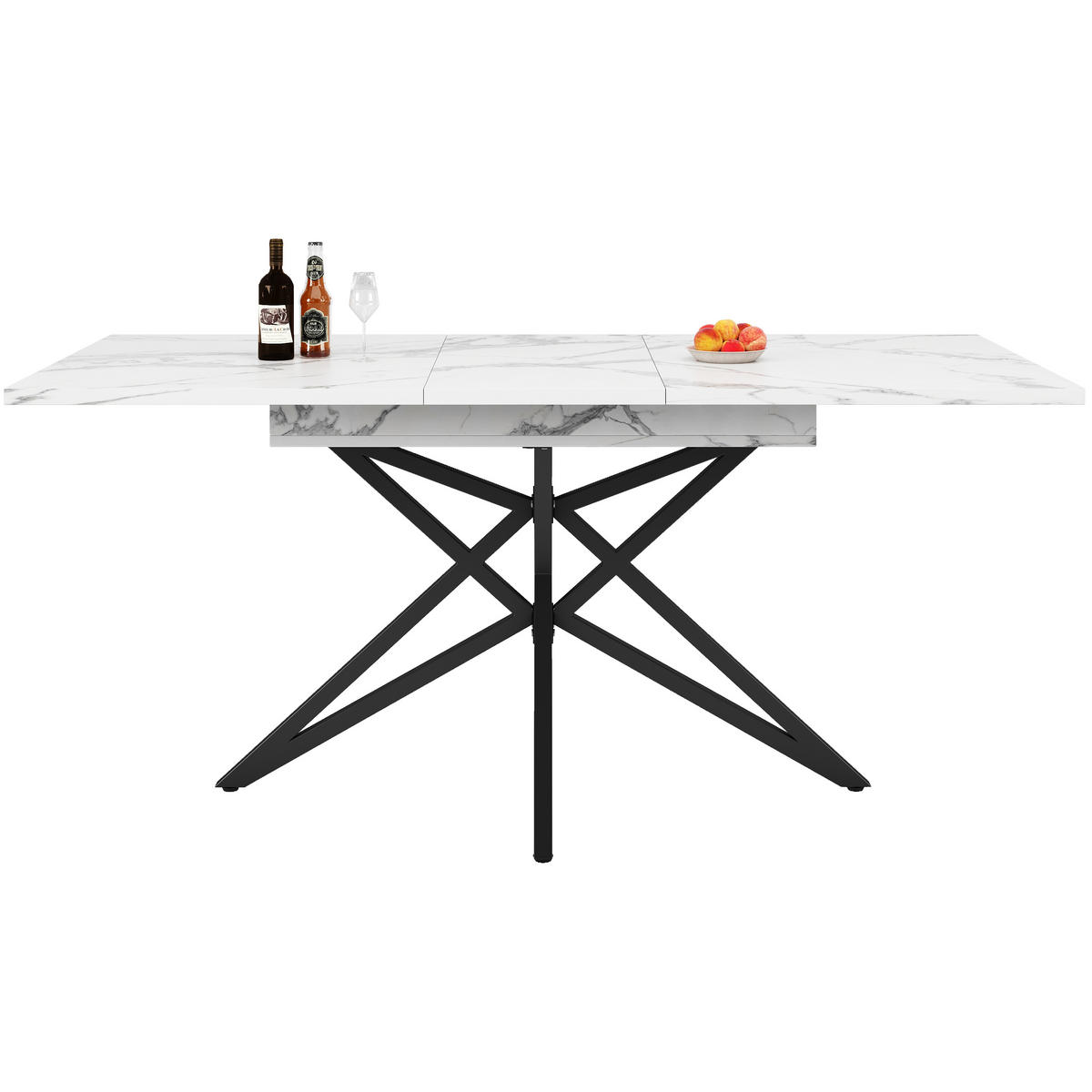 ESSTISCH 120-160x80x66 cm in Weiß und Schwarz aus MDF mit Marmoroptik ausziehbar - Weiß, Holzwerkstoff (160/80/66.1cm) - Modfu