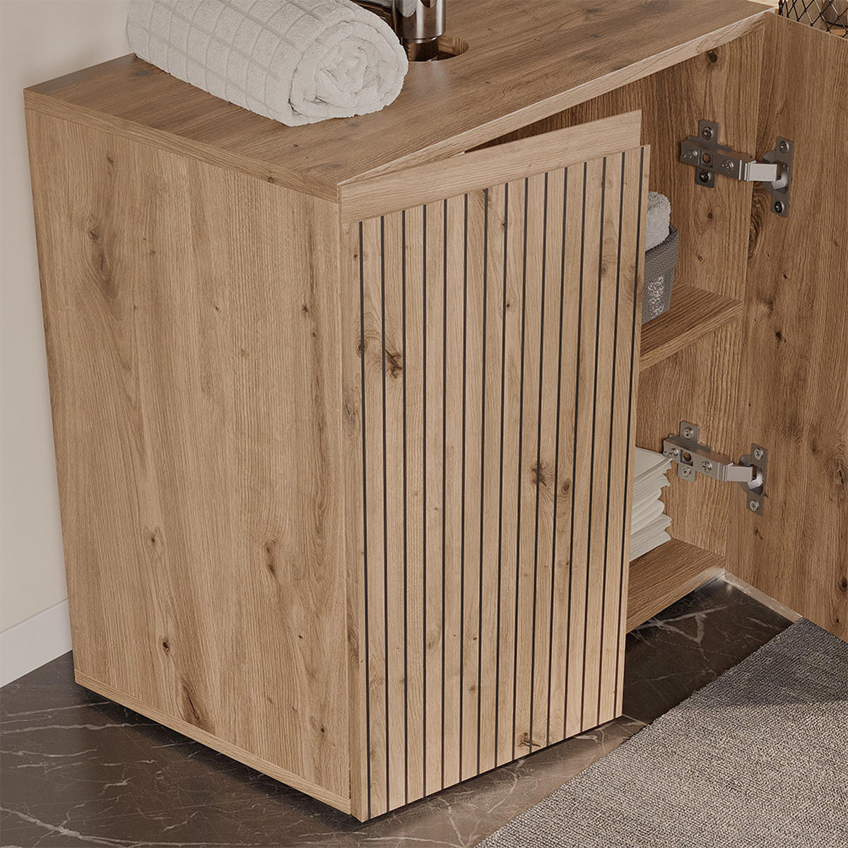 BADMÖBEL-SET Takumi Artisan 2 Teile - Hellgrau, Holzwerkstoff (60/58/35cm) - Vicco