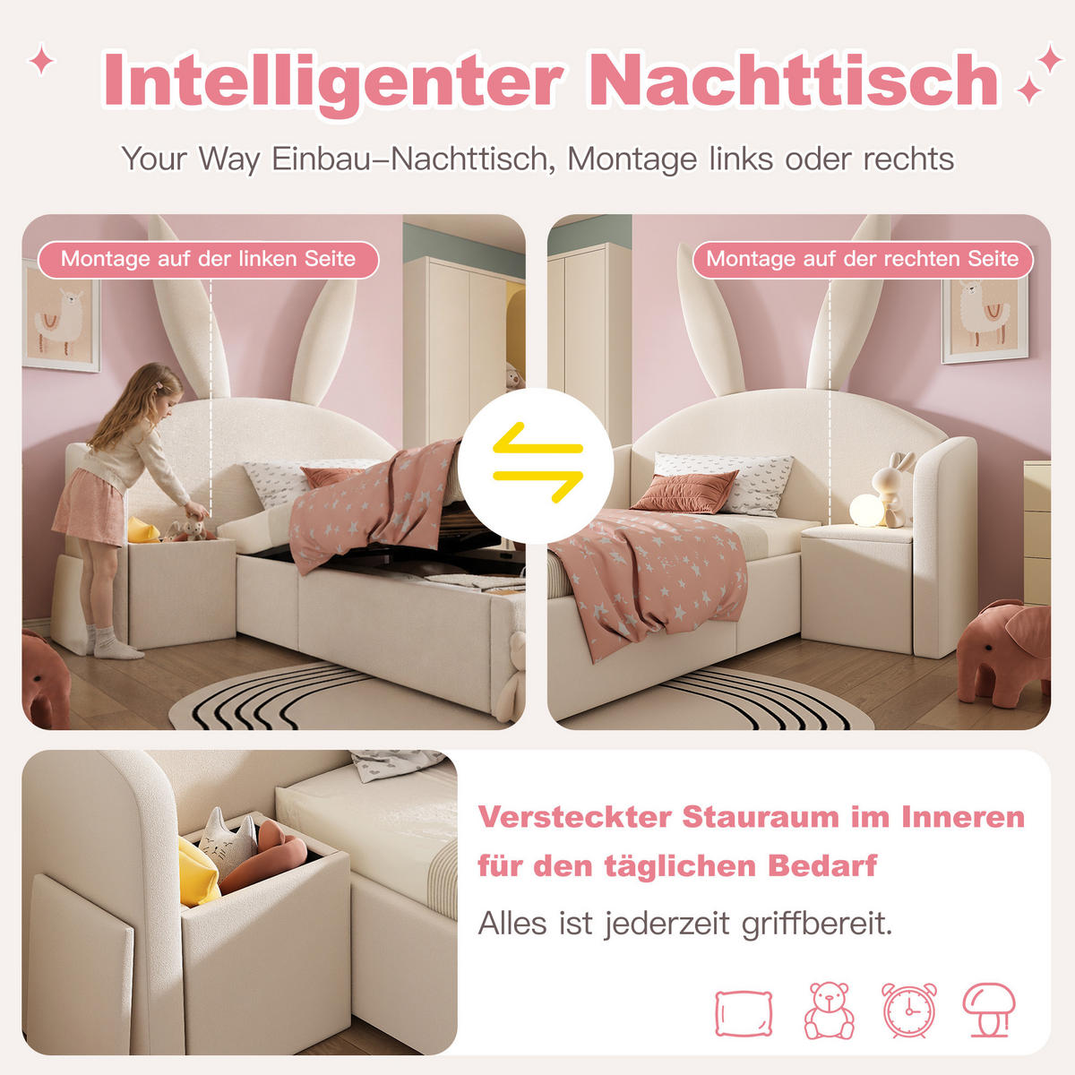 POLSTERBETT 90/190 cm aus Samt mit Stauraum und flexiblem Nachttisch Beige - Beige, Textil (90/190cm) - Modenvie