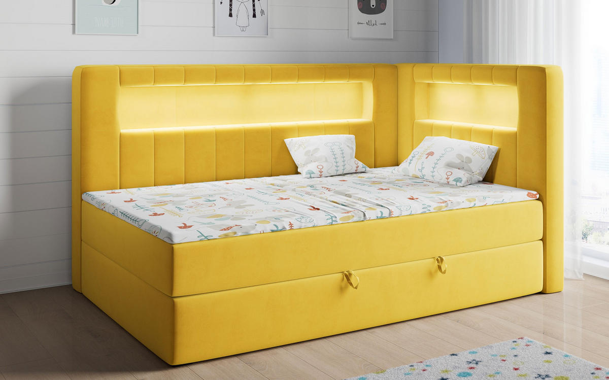 BOXSPRINGBETT JUNIOR GOLD 3 90/200 Gelb - rechte Seite - Gelb, Holz/Textil (90/200cm) - MKS