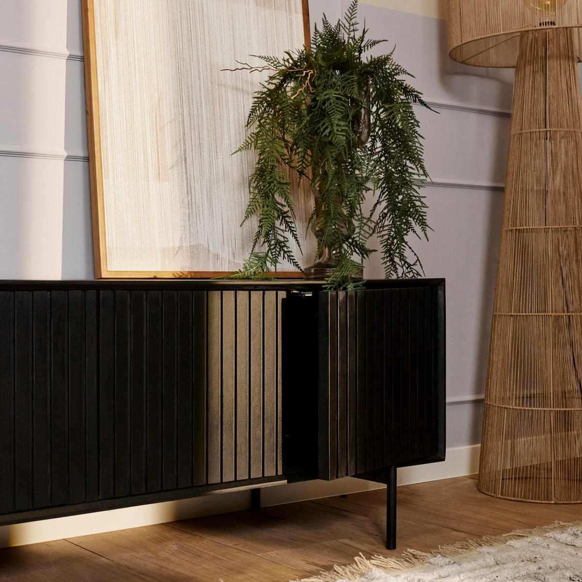 LOWBOARD Dimora Mangoholz 165 cm / 45 cm Schwarz - Schwarz, Holz (165/55/45cm) - Villa Möbel