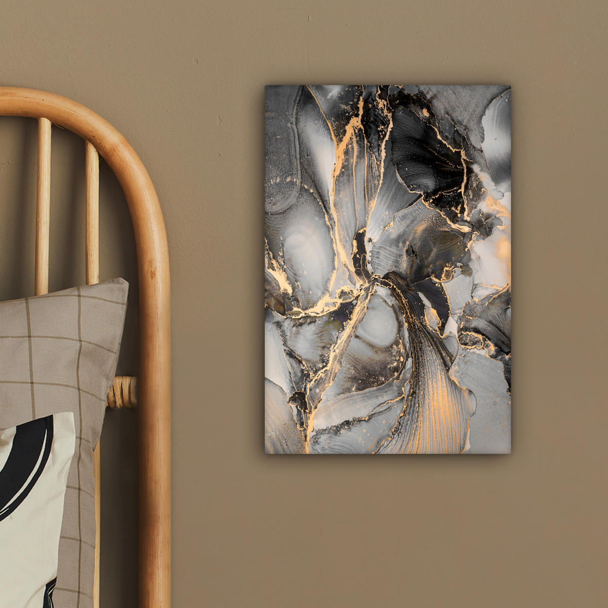LEINWANDBILD Grau - Luxus - Gold - Marmor 20x30 cm - Dunkelgrau, Textil (20/30cm) - MuchoWow