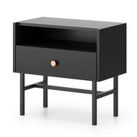 NACHTTISCH Dinley 1S Schwarz 54,8/52/39 cm – mit schwarzen Beinen im minimalistischen Design - Schwarz, Holzwerkstoff/Metall (54.8/52/39cm) - AX Living