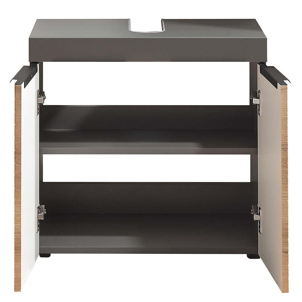 WASCHBECKENUNTERSCHRANK - Eichefarben/Graphitfarben, Holzwerkstoff (60/61/35cm) - home24