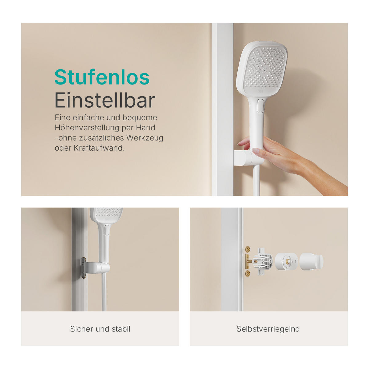 ÜBERKOPFBRAUSESET mit Thermostat Einstellbarer Durchfluss 4-Strahl Mattweiß - Weiß, Metall (40.2/105/57.3cm) - EMKE