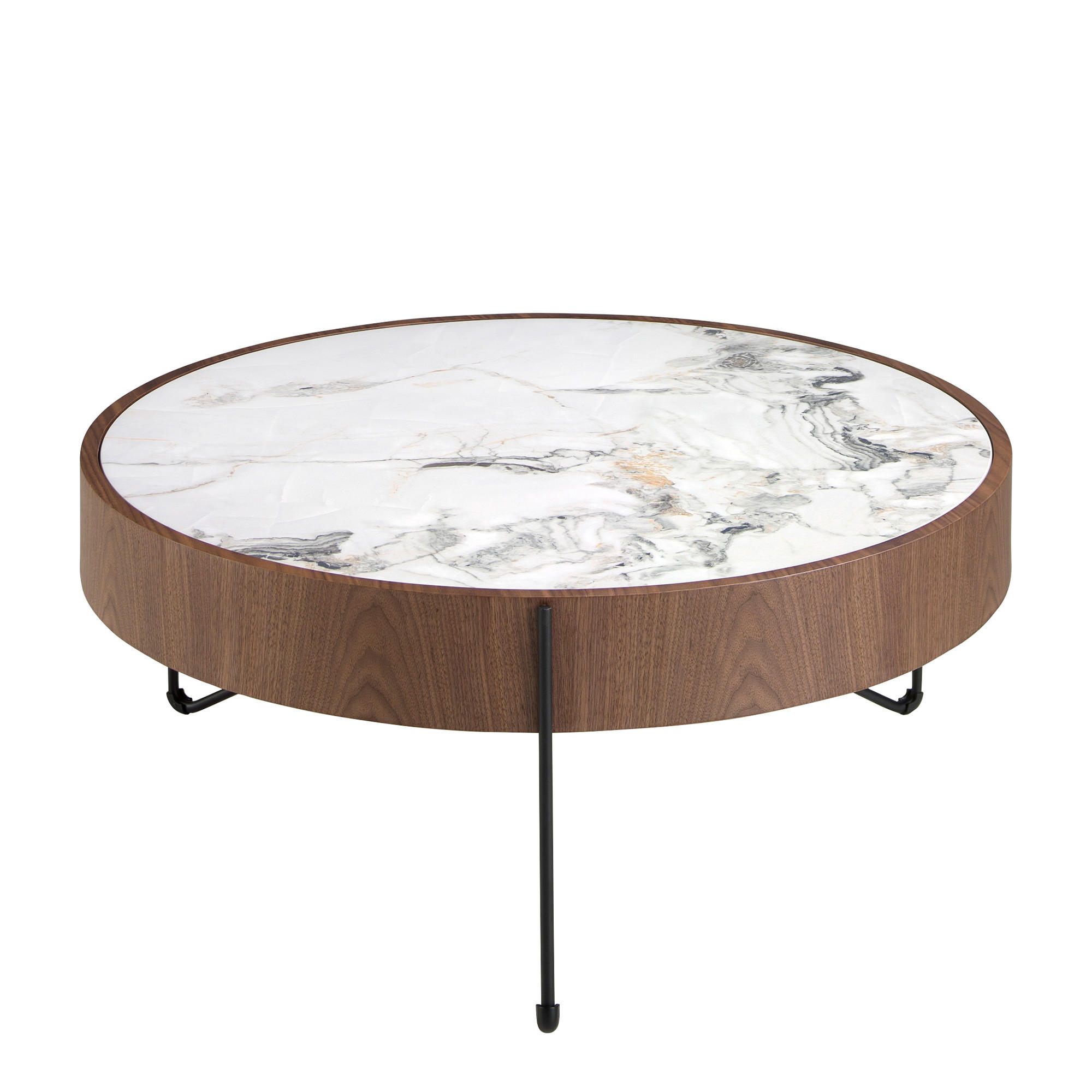 COUCHTISCH rund Walnuss | Weiß | Schwarz 81/81/33 cm - Walnussfarben/Schwarz, Holz (81/81/33cm) - ANGEL CERDA