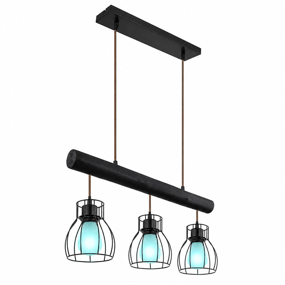 LED HÄNGELEUCHTE Holz Schwarz Metallgitter - Schwarz, Holz (60/13.6/140cm) - Globo Lighting