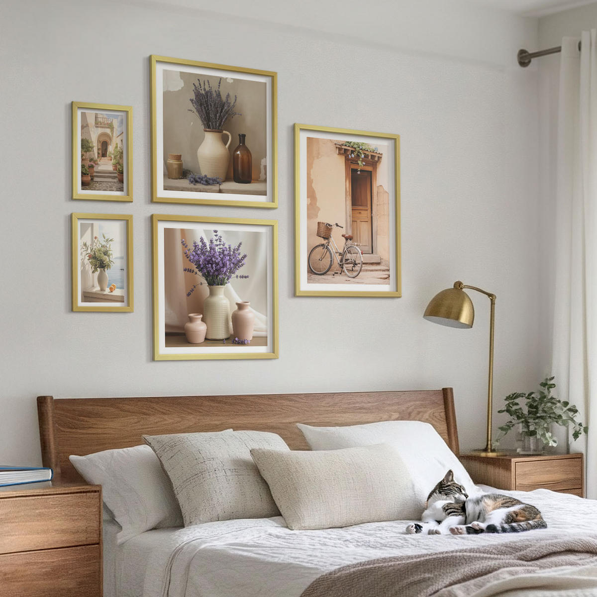 BILDER SET 5er Set - 50x50 cm & 20x30 cm & 40x60 cm Goldrahmen - Friedliche Zen-Blumen-Buddha-Komposition - Goldfarben, Kunststoff (40/60cm) - TULUP