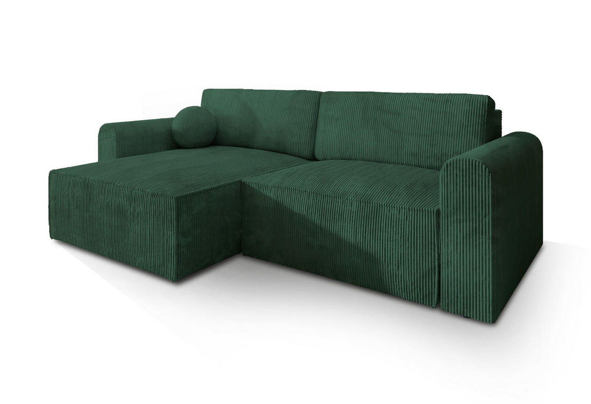 ROHOVÁ SEDAČKA FIANO tmavě zelená - šedá/tmavě zelená, dřevo/textil (245/148cm) - MASSENO