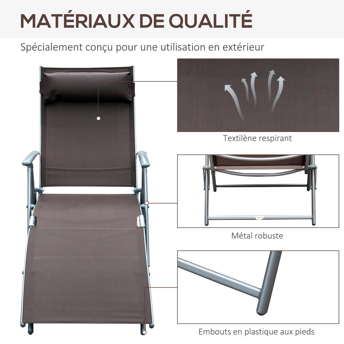 SONNENLIEGE DE-13548 7-fach verstellbar mit Kopfstütze Braun - Braun, Metall (64/100.5/137cm) - ComfortXL