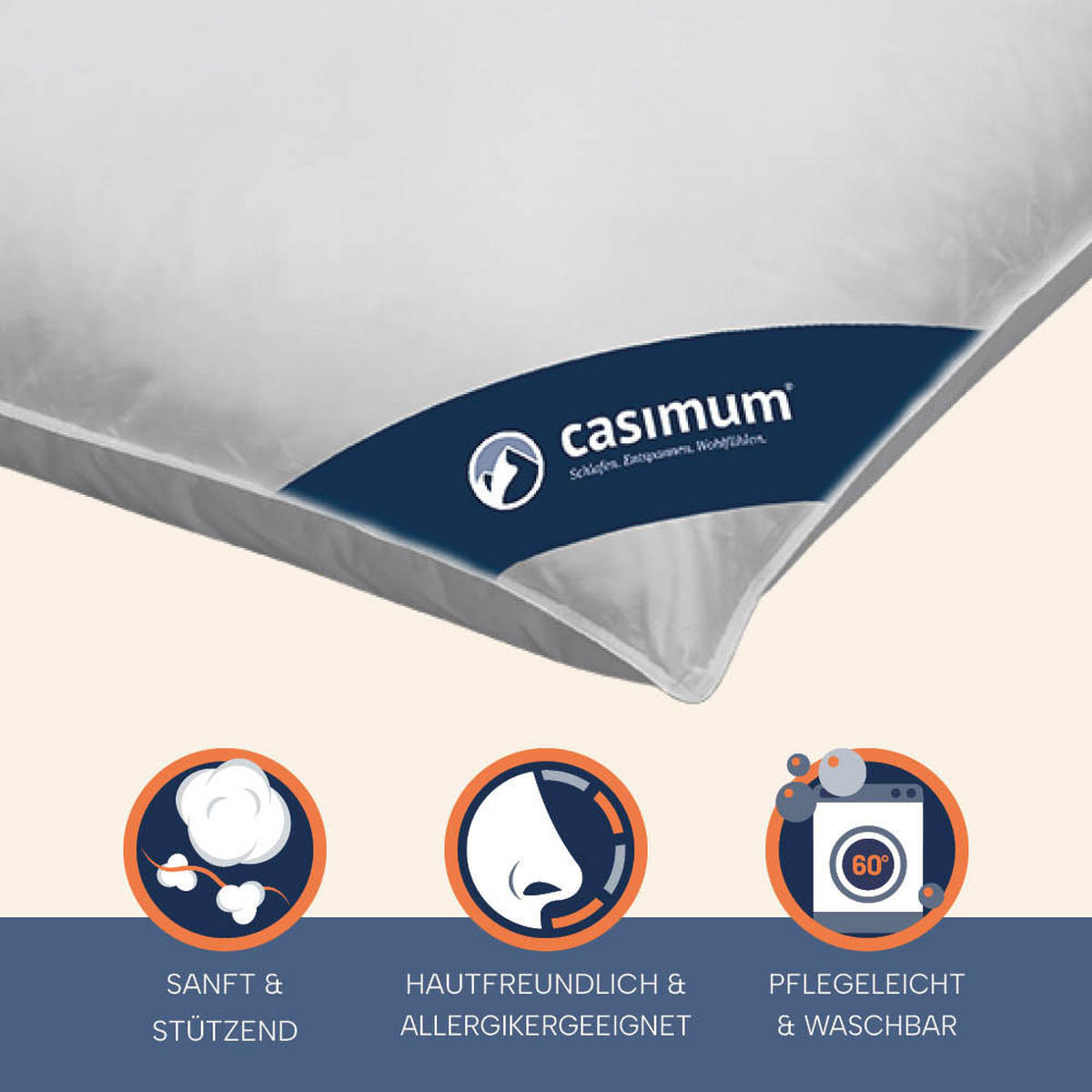 KOPFKISSEN 40x80 cm weich & stützend, Daunenkissen 60% Daunen - Weiß, Textil (40/80cm) - casimum