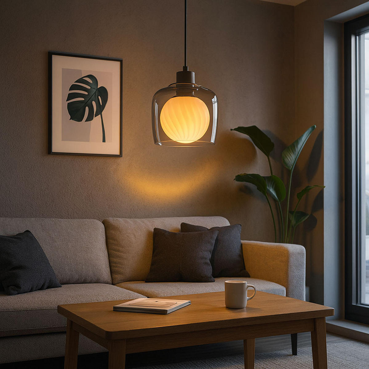 HÄNGELEUCHTE CALOPUS Metall Schwarz Rauchglas - Schwarz, Glas (21/21/150cm)