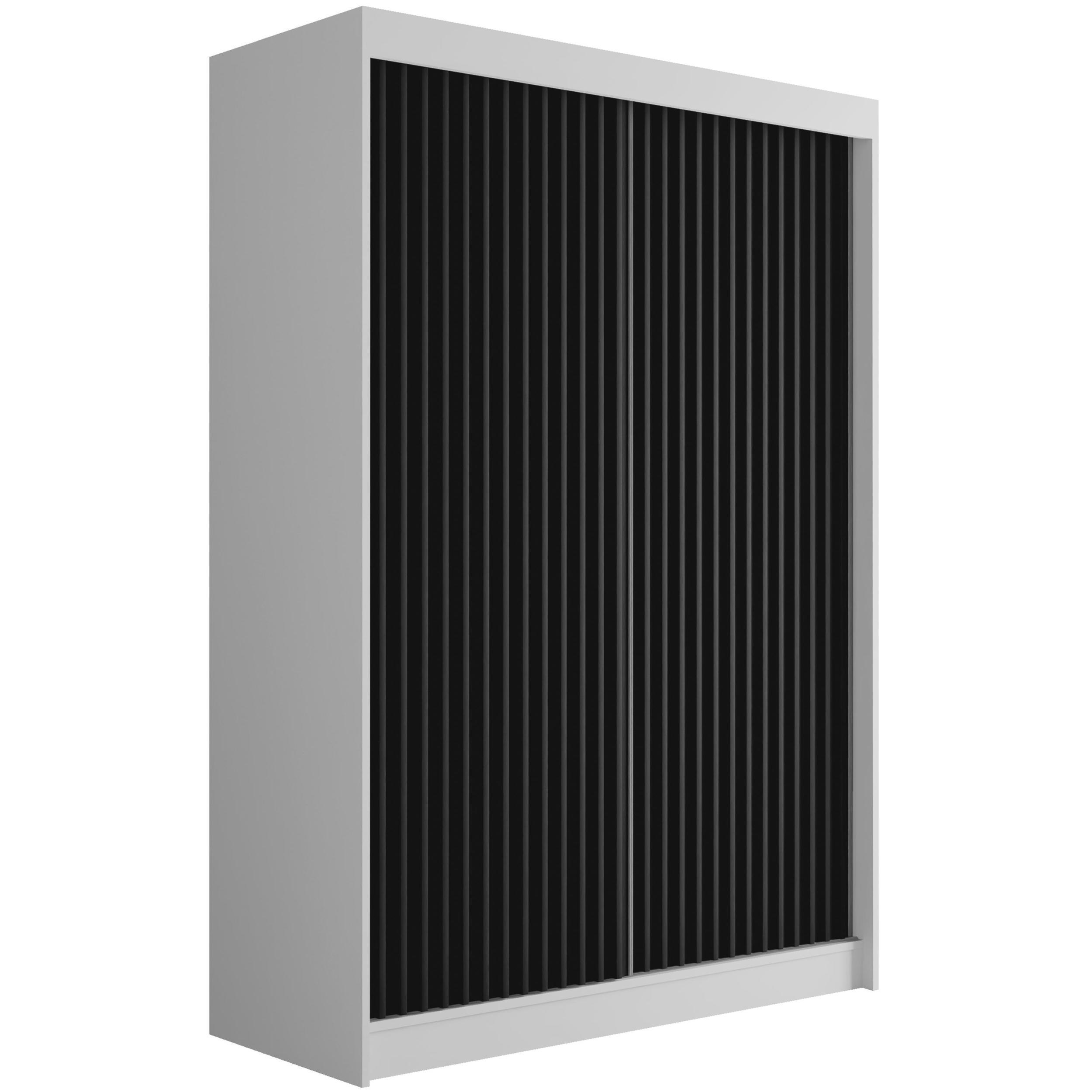 KLEIDERSCHRANK mit Lamel-Schiebetüren VILANv2 - 150 cm Weiß + Lamelle schwarz - Schwarz/Weiß, Holzwerkstoff (150/215/61cm) - ALTDECOR