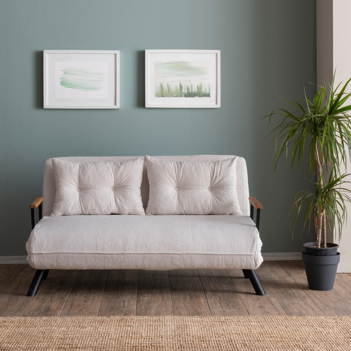 SCHLAFSOFA für 2 Personen mit Stoffbezug und Metallfüßen 133/50/41 cm - Weiß, Metall (50/41/133cm) - Calicosy