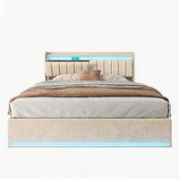 POLSTERBETT 160x200 cm mit Bettkasten, Doppelbett , USB und LED, Lattenrost und Stauraum, Samt Beige - Beige, Holz/Textil (160/200cm) - GENKI LIVING