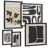 BILDER SET 5er Set - 50x50 cm & 20x30 cm & 40x60 cm Schwarzer Rahmen - Minimalistische Pflanzenposter - Schwarz, Kunststoff (40/60cm) - TULUP