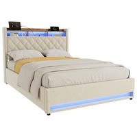 POLSTERBETT 140/200 cm in Beige Samt mit Bettkasten, LED-Beleuchtung und USB-Anschluss - Beige, Holzwerkstoff/Textil (140/200cm) - CHICFURN