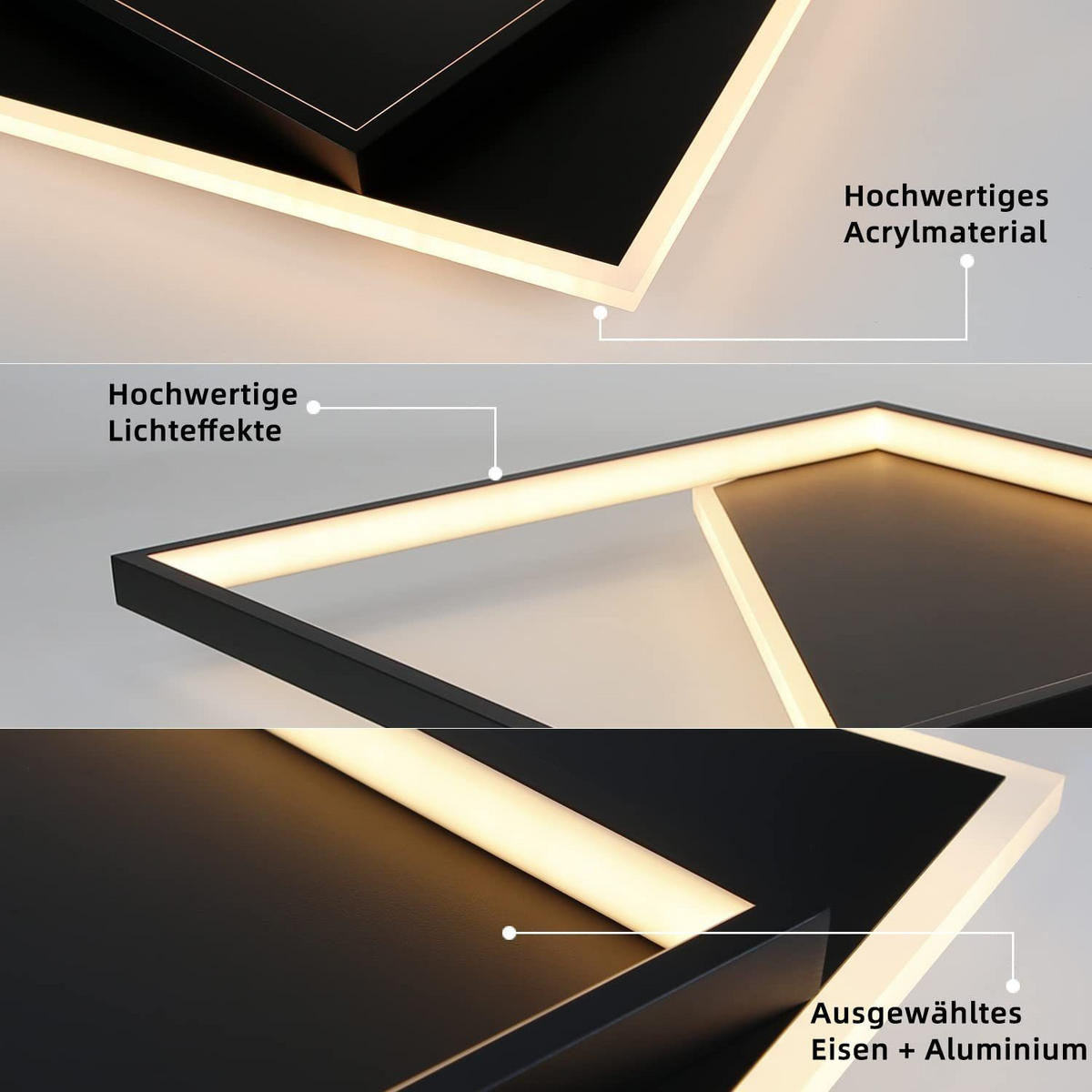 LED-DECKENLEUCHTE Schwarzwall 48.0/5.5/48.0 cm - Schwarz, Metall (48/48/5.5cm) - ZMH