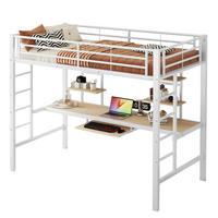 HOCHBETT 90/200 cm in Weiß mit Schreibtisch und 2 Regalen aus Metall - Weiß, Metall (90/200cm) - Flora Grace