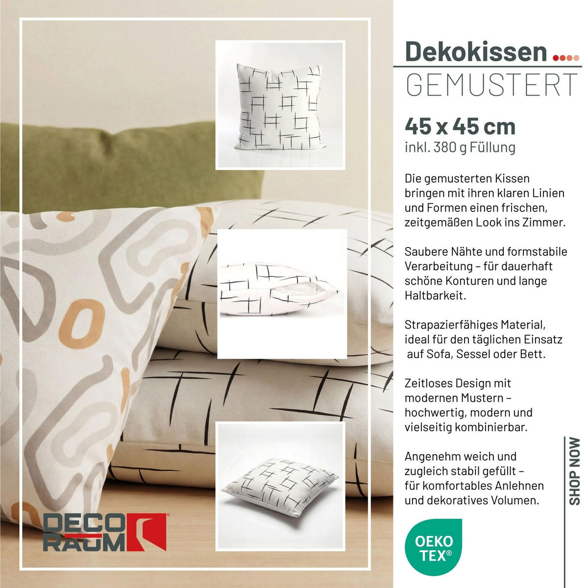 DEKOKISSEN Stripe 45x45 cm mit Füllung - Weiß, Textil (45/45cm) - Deco-Raum